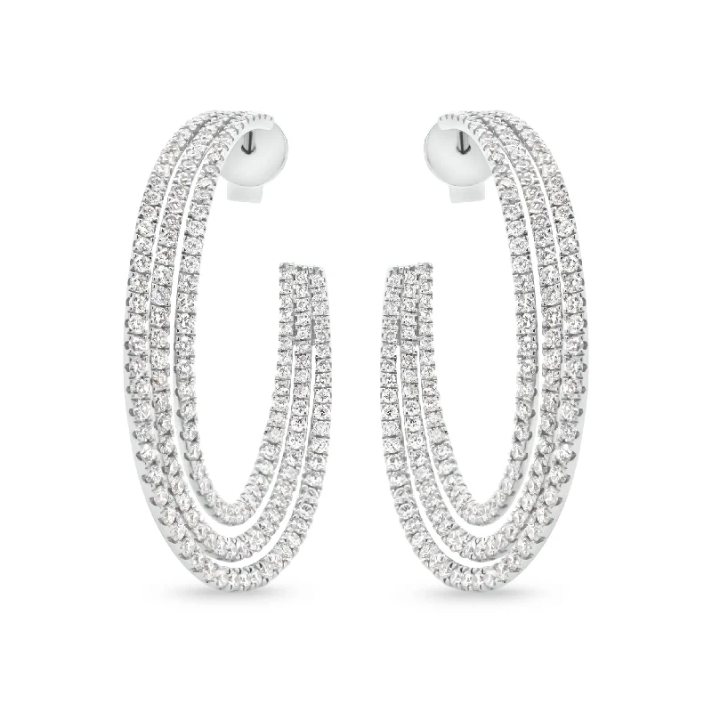 Diamond Triple Row Open Hoop Earrings