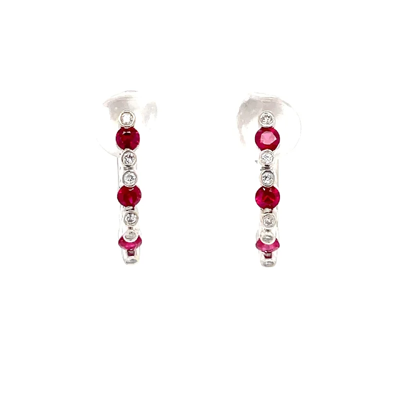 Estate 14KW Gold Ruby and Diamond Hinged Hoops