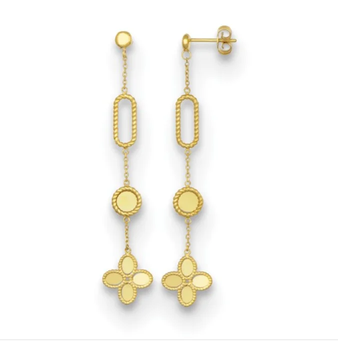 Gold Clover Paperclip Drop Earrings