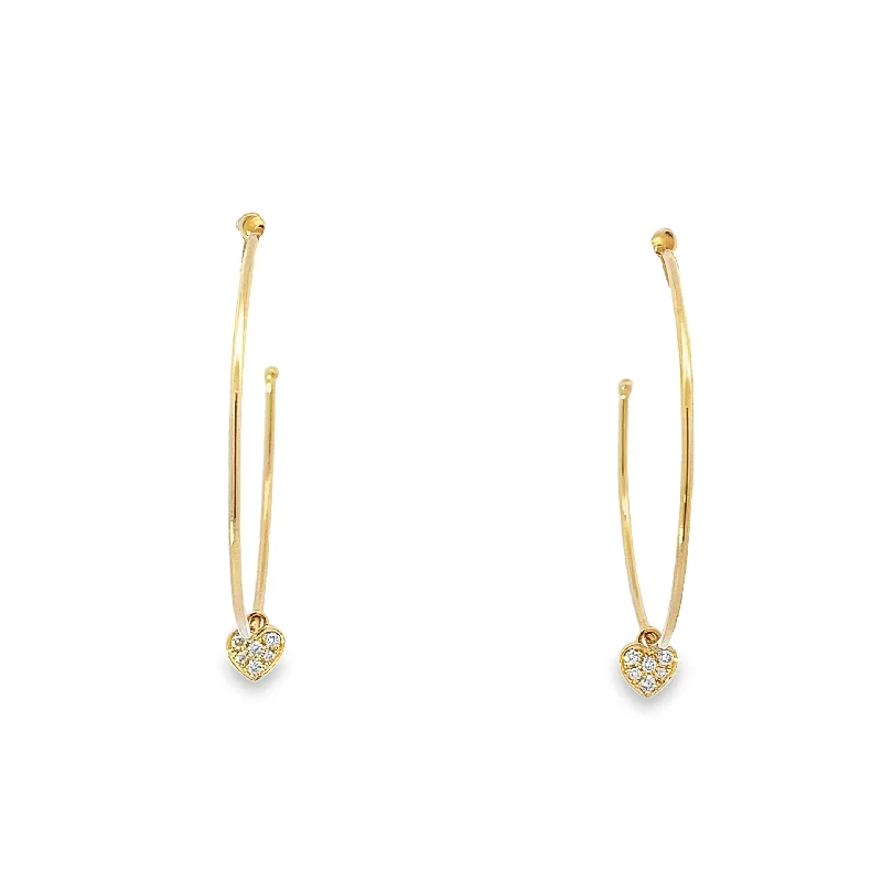 Gold hoop and diamond heart dangle earrings - made to order