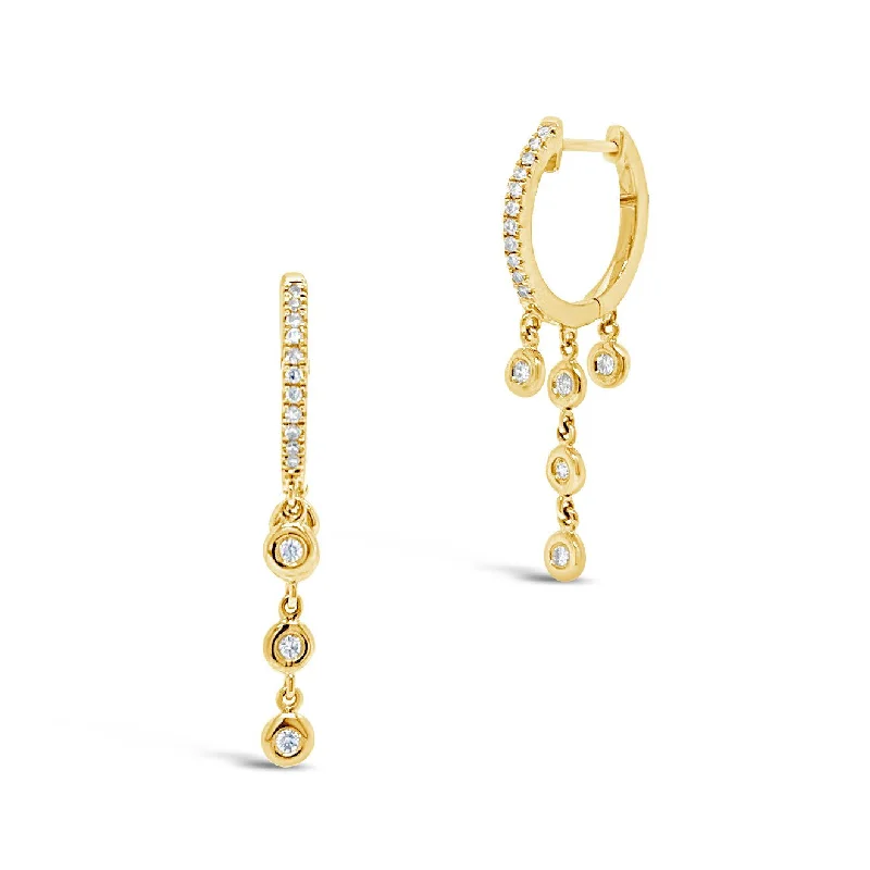 Gold Huggie Earring with Diamond 5-Bezel Drop Earrings