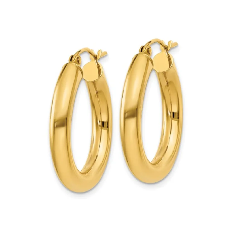 Gold Polished Hollow 4mm Tube Hoop Earrings