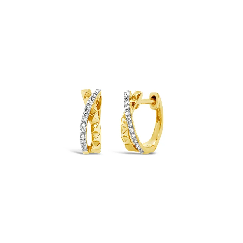 Half Diamond Half Gold Stud Huggie Twist Earrings