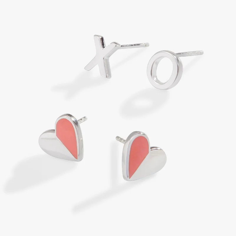 Heart 'XO' Stud Earrings, Set of 2