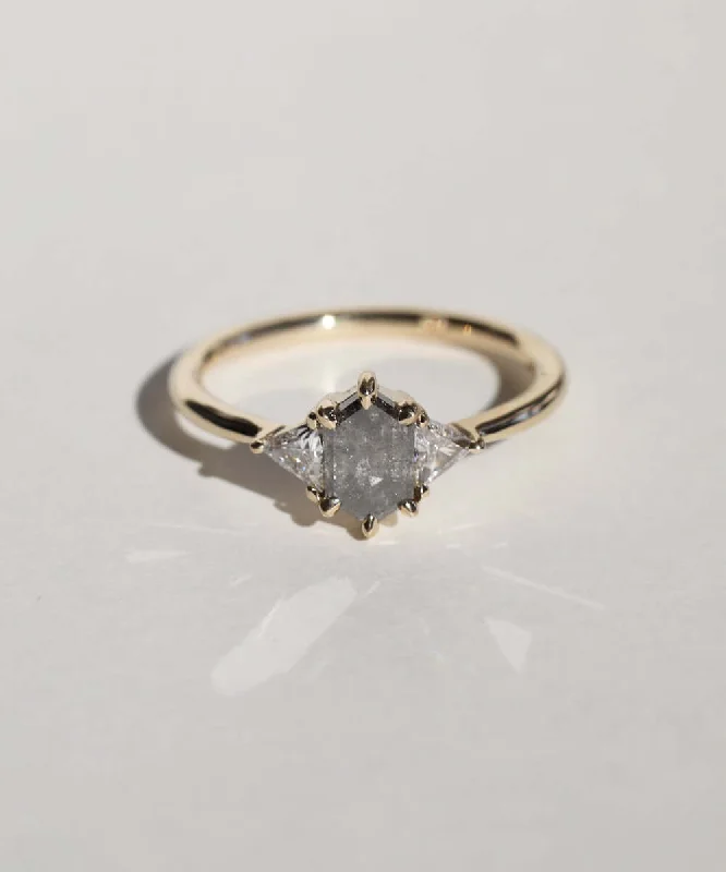 Hexagonal Salt & Pepper Diamond Ring