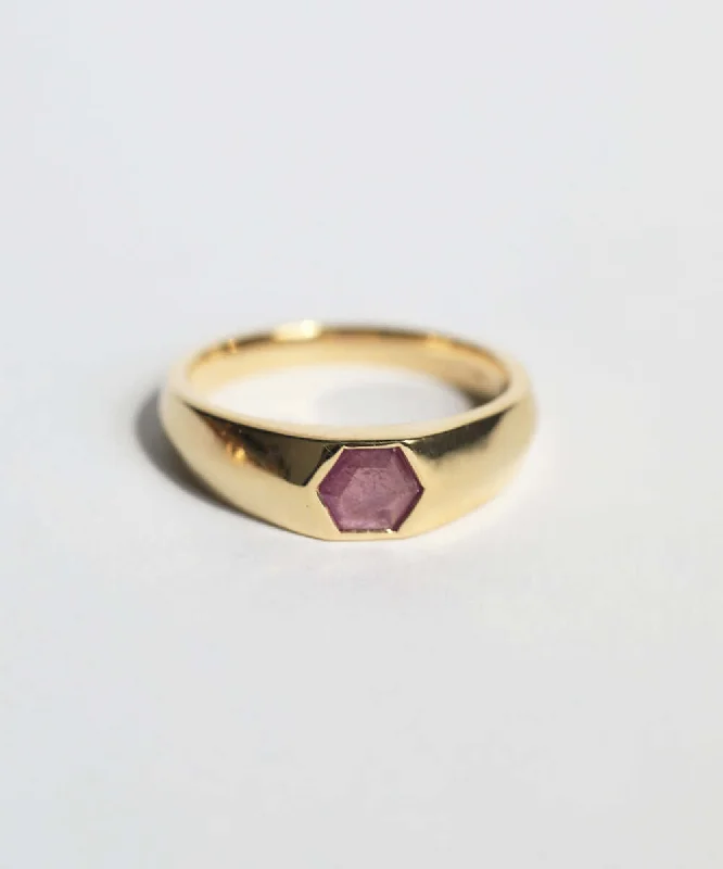 Hexagonal Signet Ring with Raw Ruby