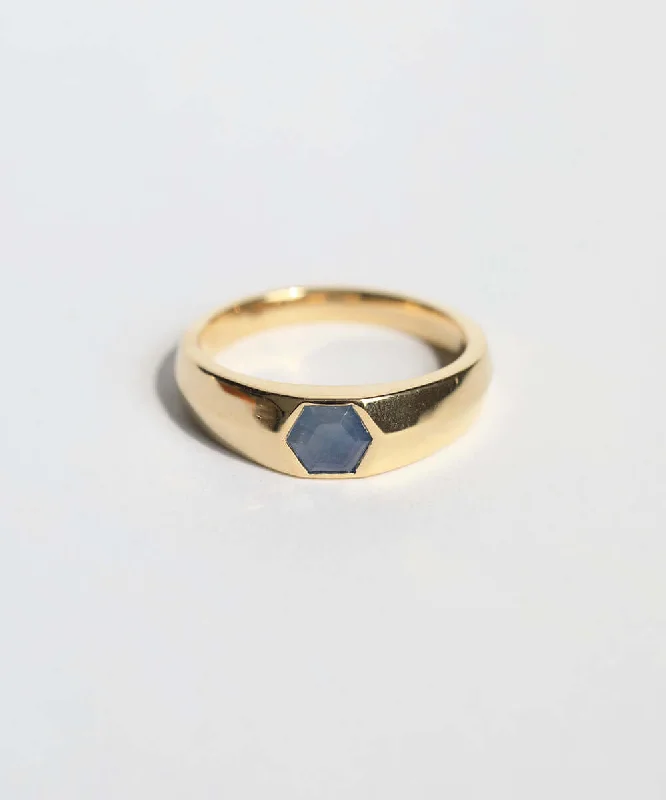 Hexagonal Signet Ring with Raw Sapphire