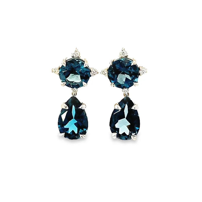 London Blue Topaz & Diamond Drop Earrings - made to order