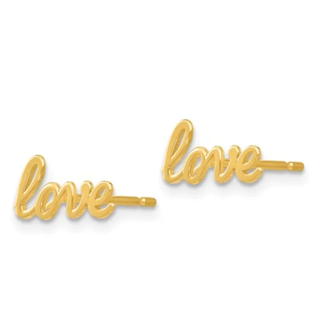 Gold Love Script Stud Earrings