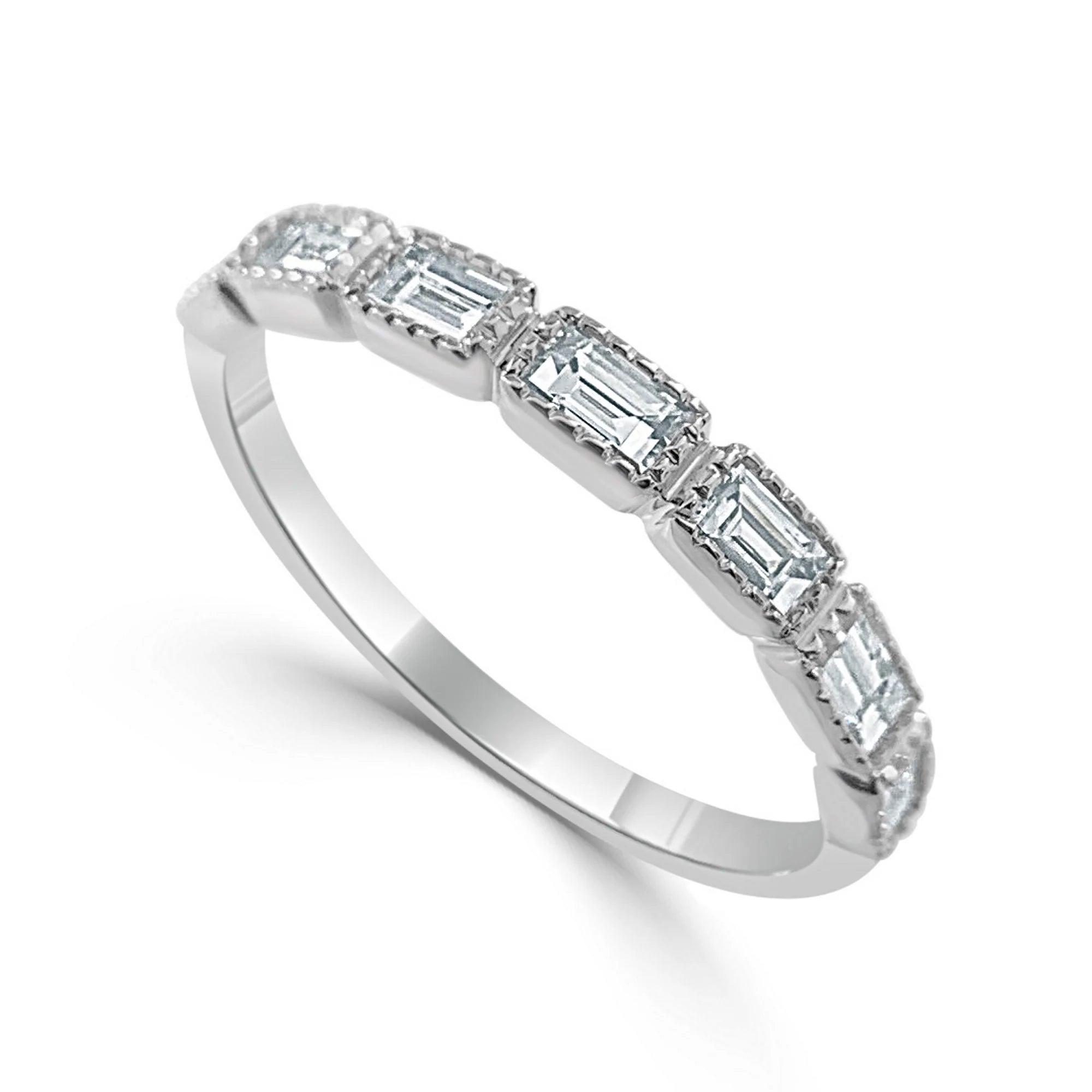 Luxury by Leonardo 14k White Gold Baguette Diamond Band