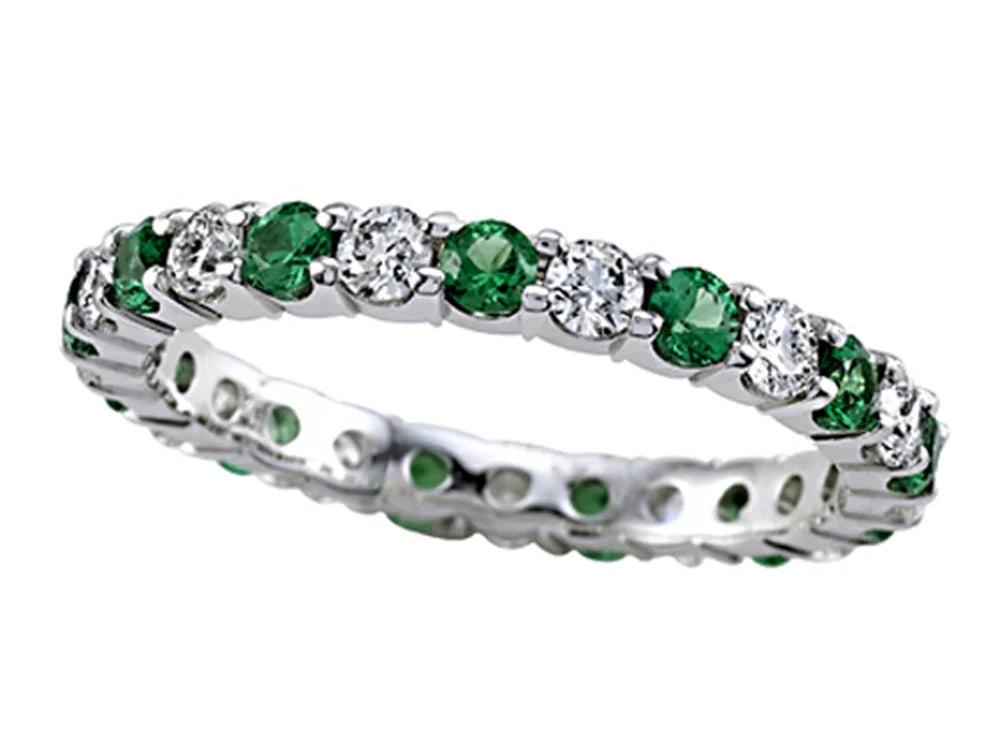 Luxury by Leonardo 18k White Gold Tsavorite & Diamond Eternity Band