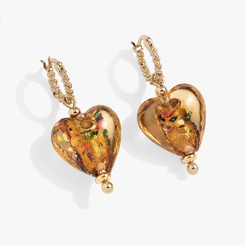 Murano Beads Heart Drop Huggie Earring