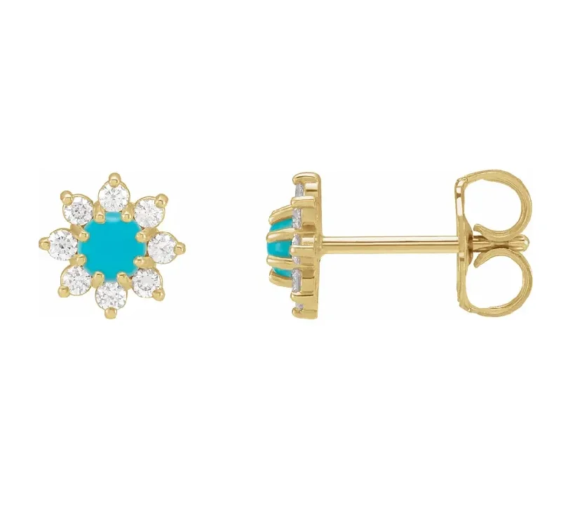 Natural Turquoise and Diamond Flower Earrings