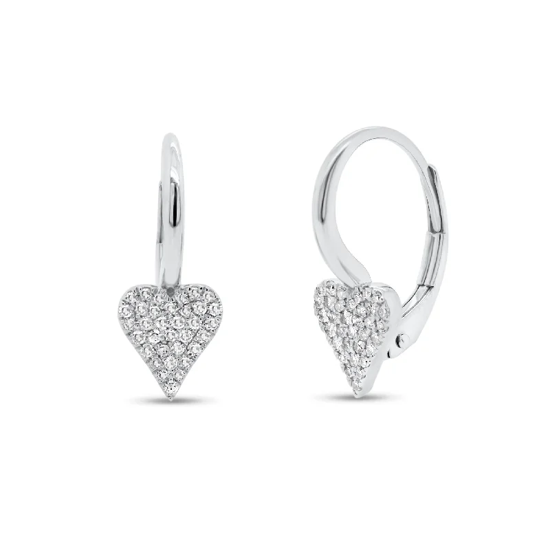 Pave Diamond Heart Lever-Back Earrings