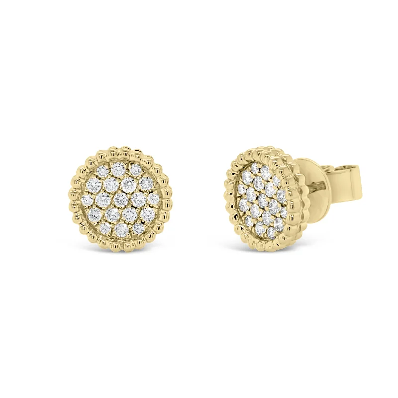 Pave Diamond Stud Earrings with Beaded Gold Detail