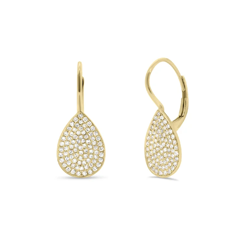 Pave Diamond Teardrop Lever-Back Earrings