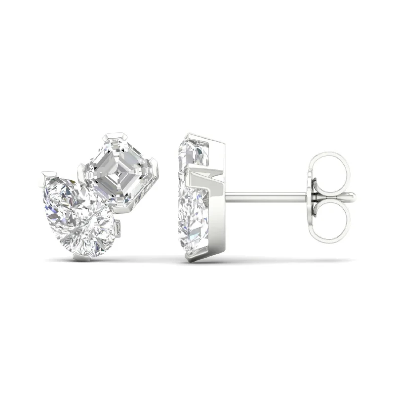 Pear Cushion Diamond Two Stone Studs