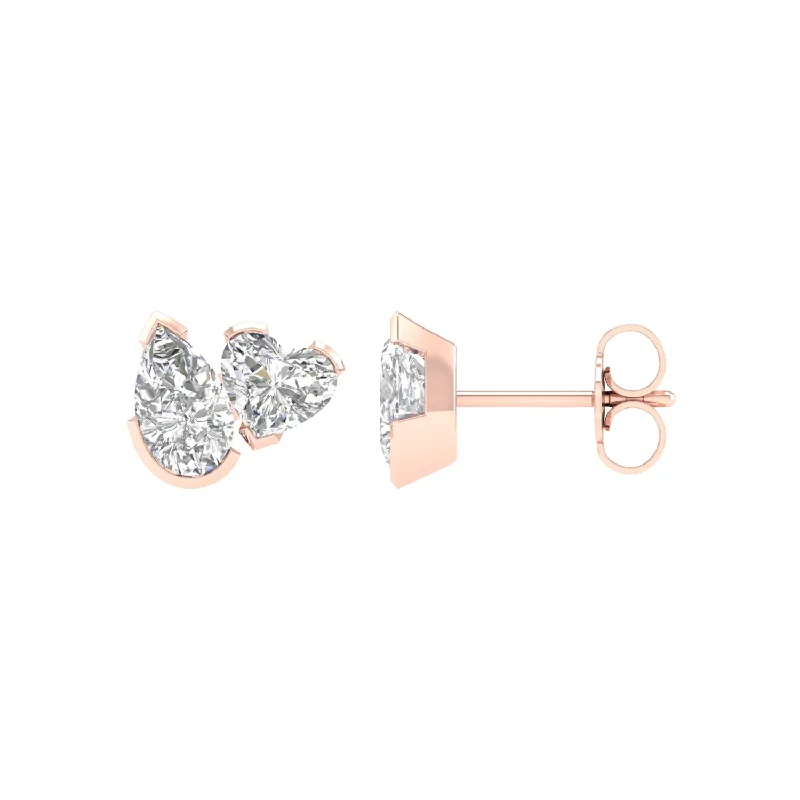 Pear Heart Diamond Two-Stone Studs