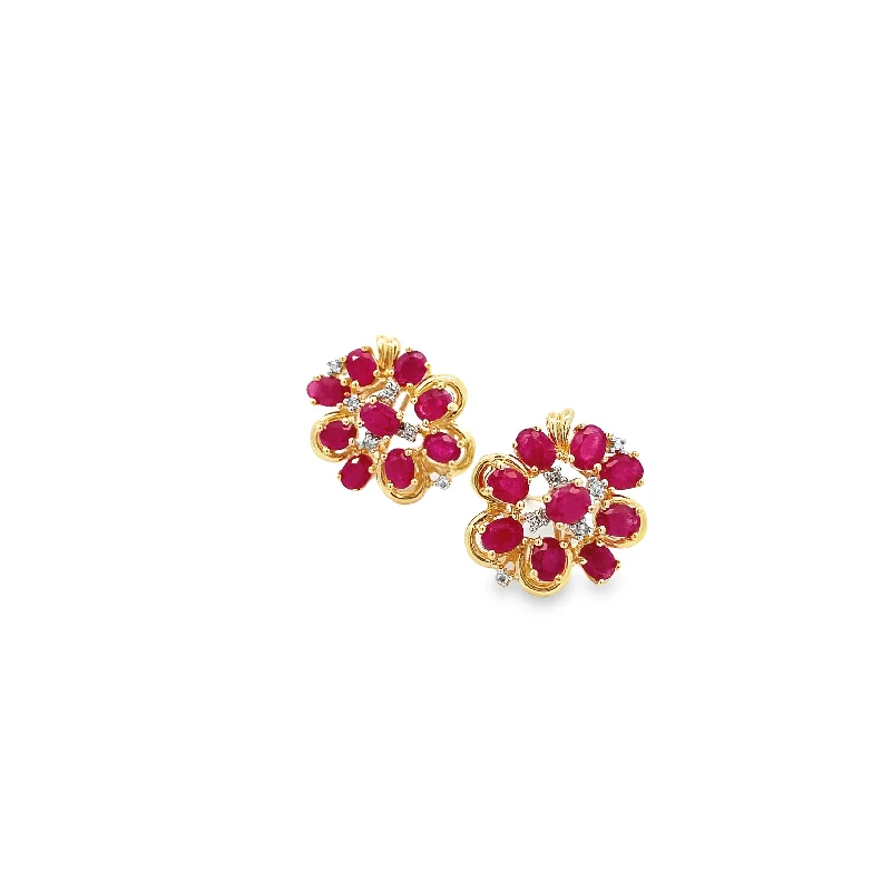 Ruby and Diamond Cluster Earrings