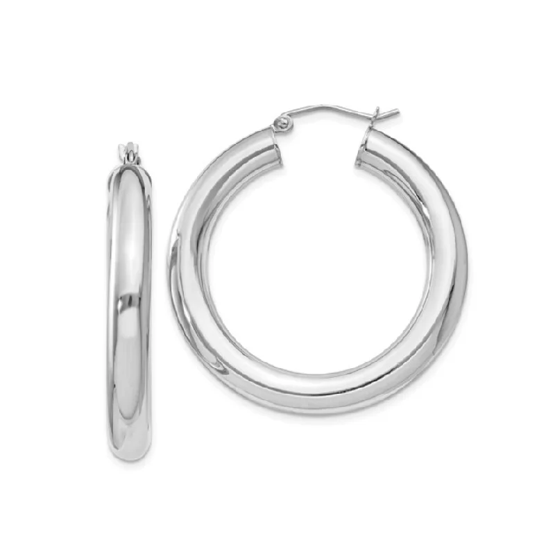 Silver Polished Hollow 35mm Hoop Earrings