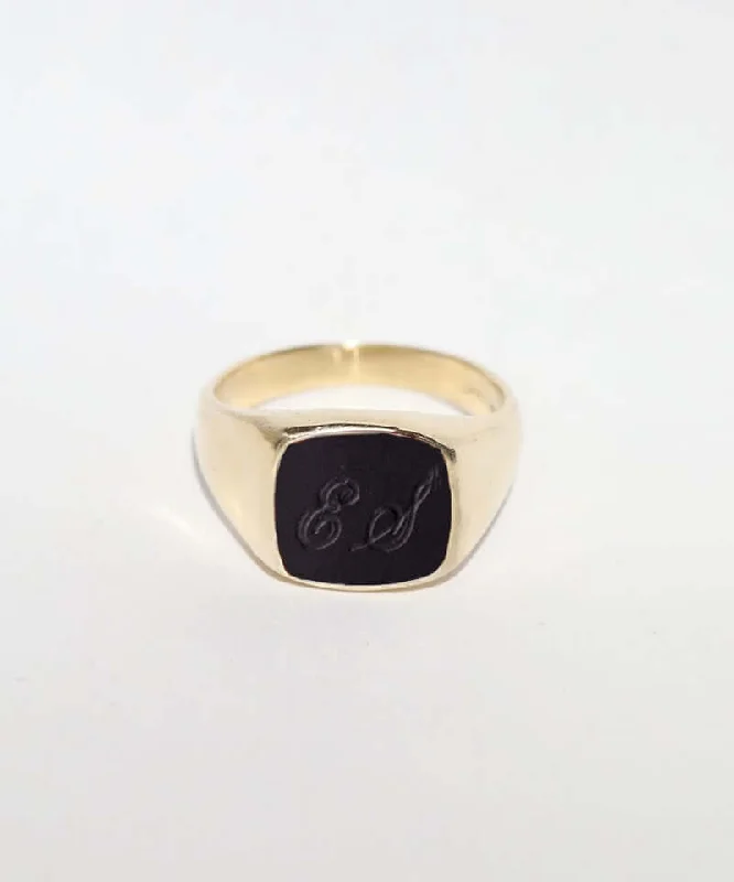 Engraved Onyx Square Signet Ring