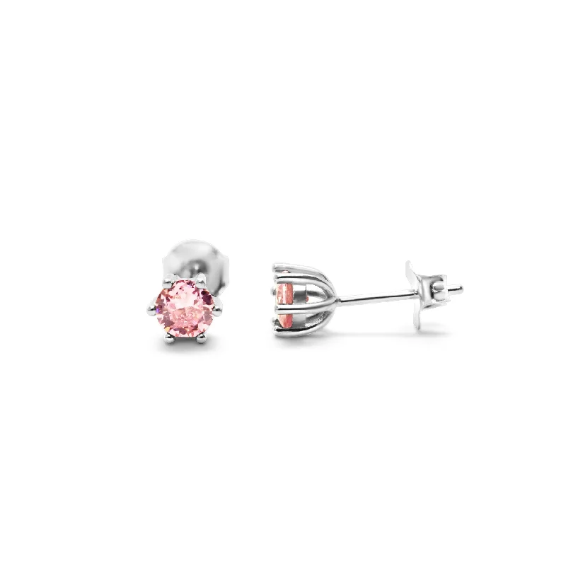 Sterling Pink Tourmaline Zirconia Stud Earrings