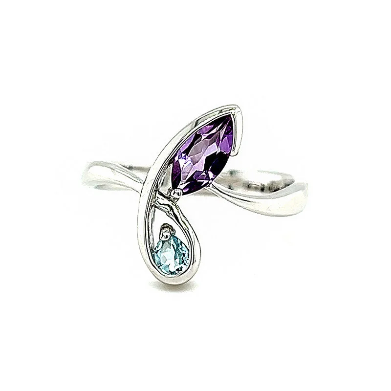 Blue Topaz and Amethyst Ring