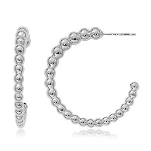 Sterling Silver Graduated Bead Hoop Earrings