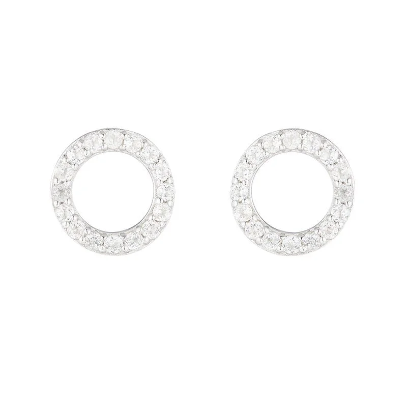 Sterling Silver White Topaz Circle Earrings