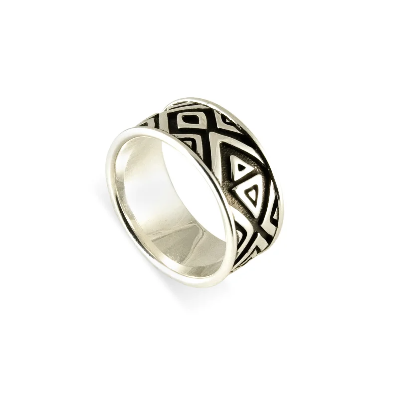 Tiki Pattern Band Ring