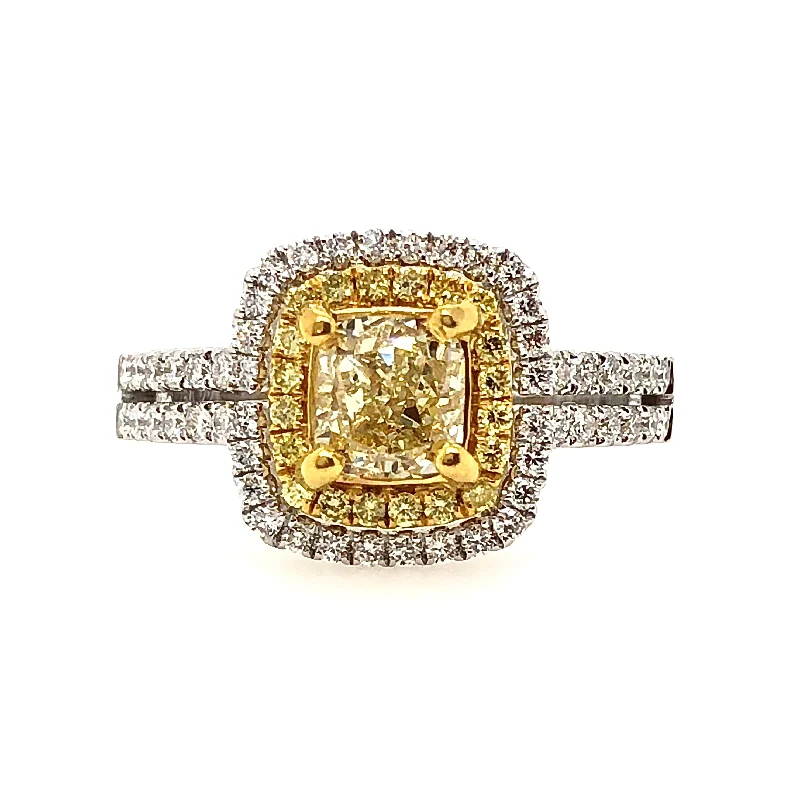 White/Yellow Gold Fancy Yellow Diamond Halo Ring