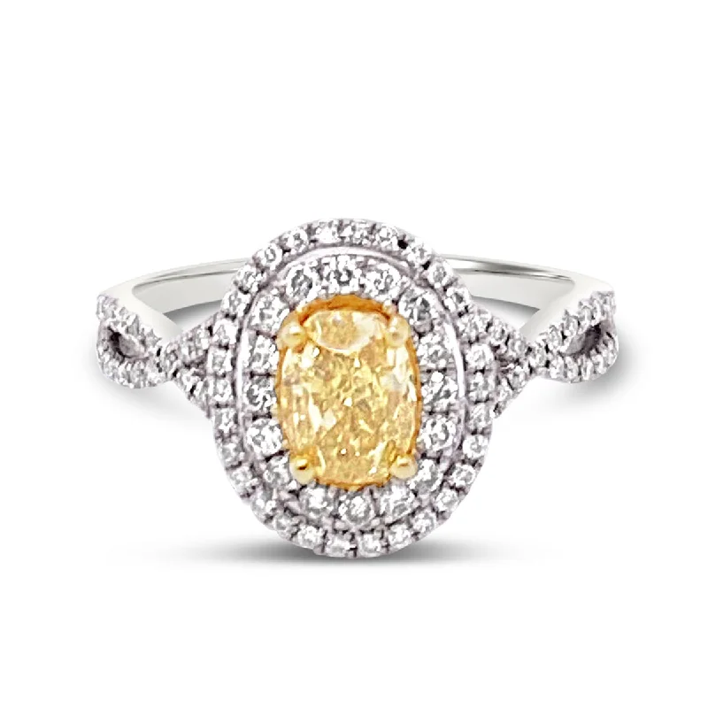 White/Yellow Gold Fancy Yellow Diamond Halo Ring