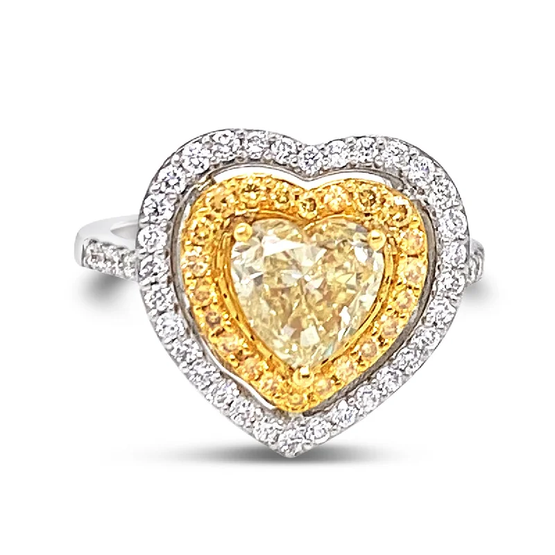 White/Yellow Gold Fancy Yellow Diamond Halo Ring