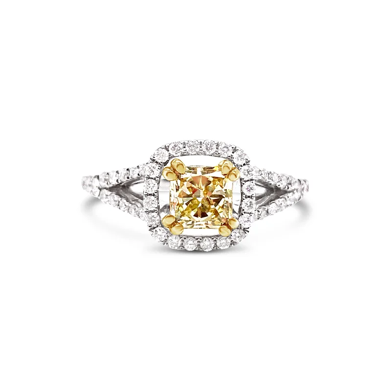 White/Yellow Gold Fancy Yellow Diamond Halo Ring