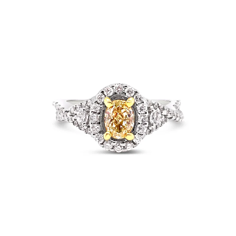 White/Yellow Gold Fancy Yellow Diamond Halo Ring