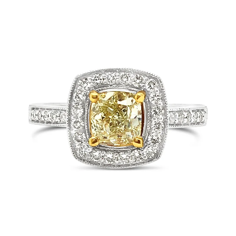 White/Yellow Gold Fancy Yellow Diamond Halo Ring