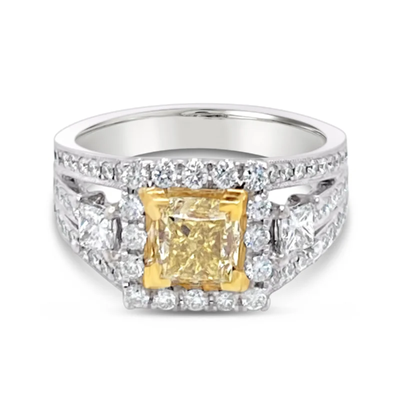 White/Yellow Gold Fancy Yellow Diamond Halo Ring