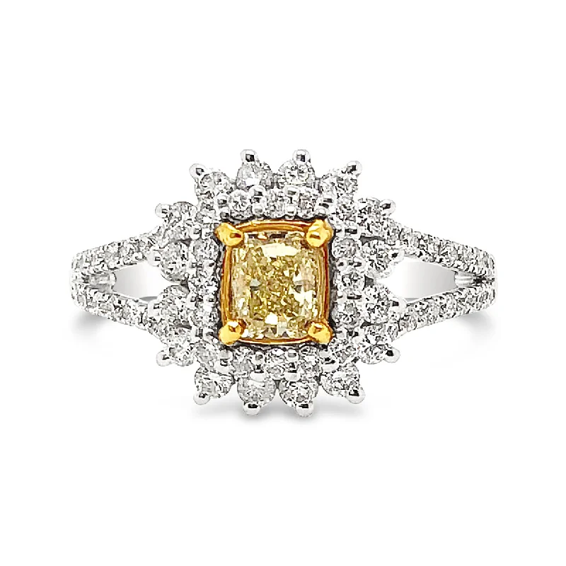 White/Yellow Gold Fancy Yellow Diamond Halo Ring