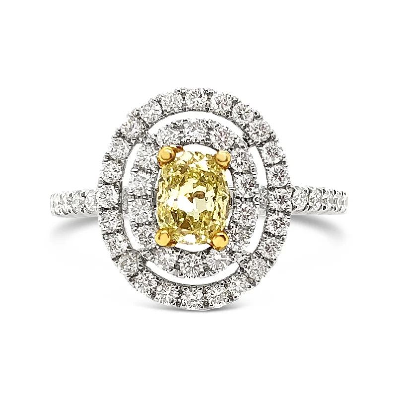 White/Yellow Gold Fancy Yellow Diamond Halo Ring