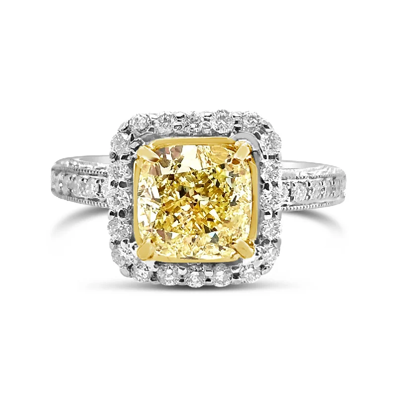 White/Yellow Gold Fancy Yellow Diamond Halo Ring