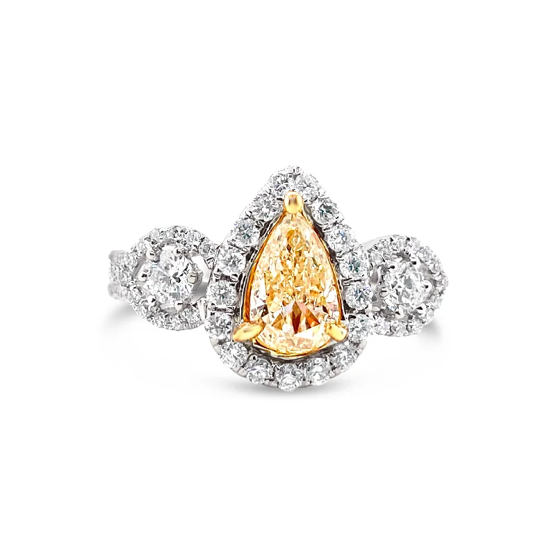 White/Yellow Gold Fancy Yellow Diamond Halo Ring