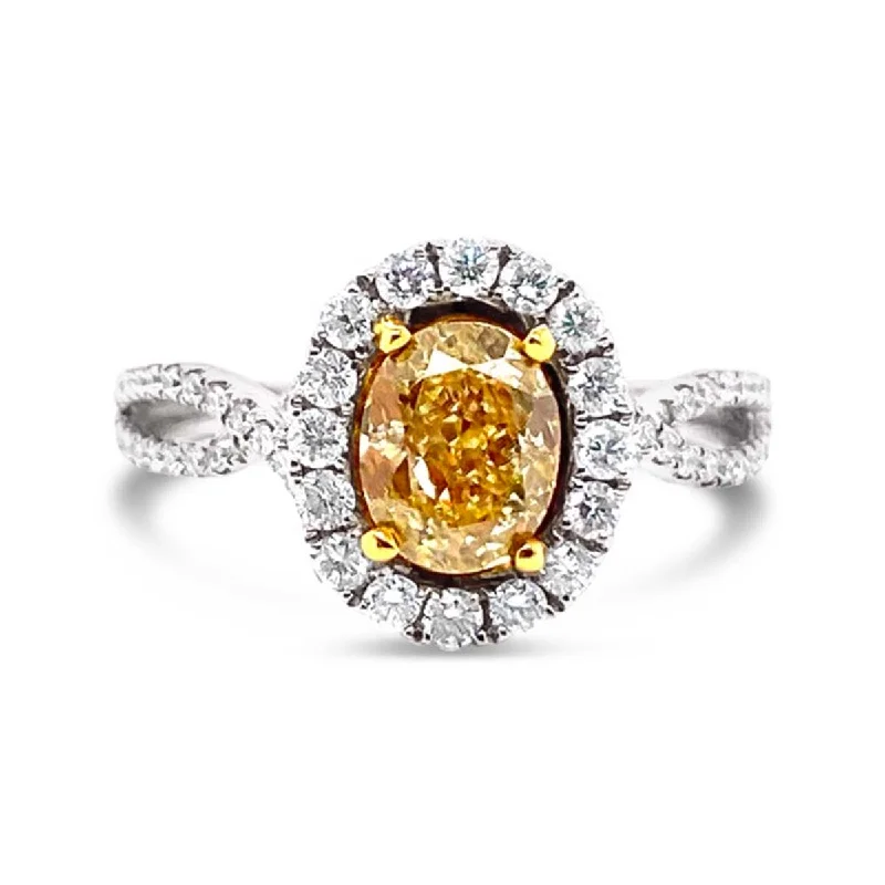 White/Yellow Gold Fancy Yellow Diamond Halo Ring