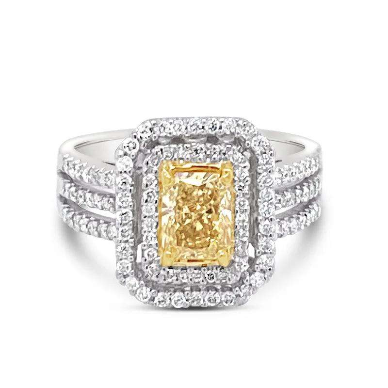 White/Yellow Gold Fancy Yellow Diamond Halo Ring