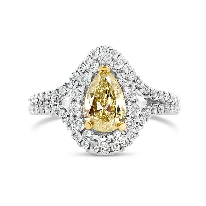 White/Yellow Gold Fancy Yellow Diamond Halo Ring