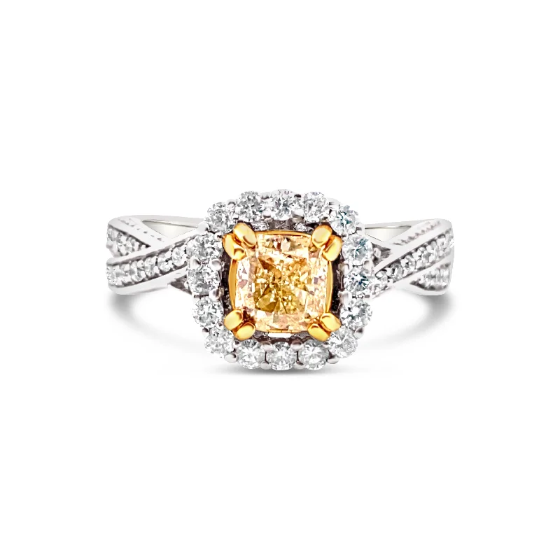 White/Yellow Gold Fancy Yellow Diamond Halo Ring