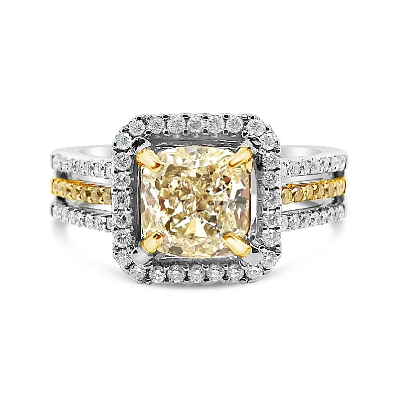 White/Yellow Gold Fancy Yellow Diamond Halo Ring