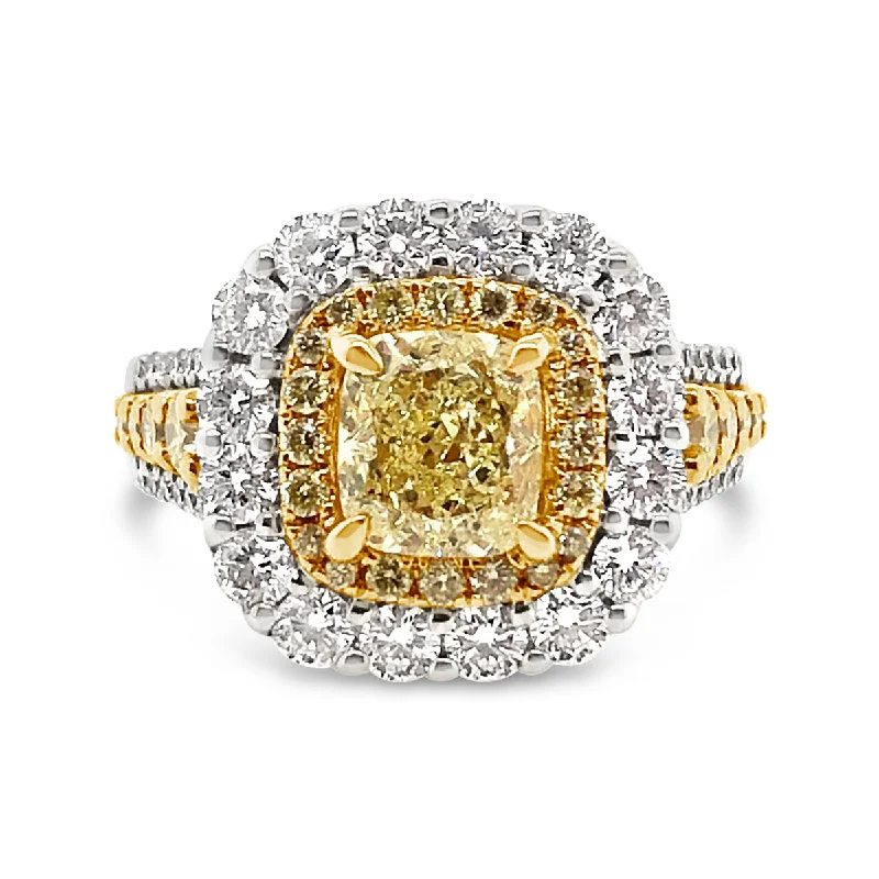 White/Yellow Gold Fancy Yellow Diamond Halo Ring