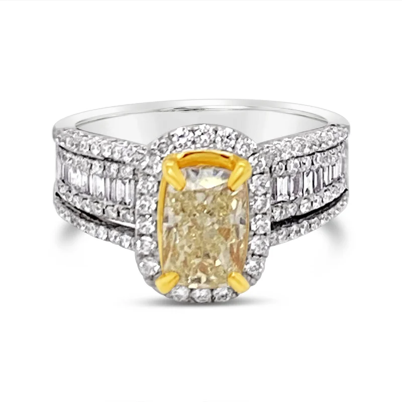 White/Yellow Gold Fancy Yellow Diamond Halo Ring