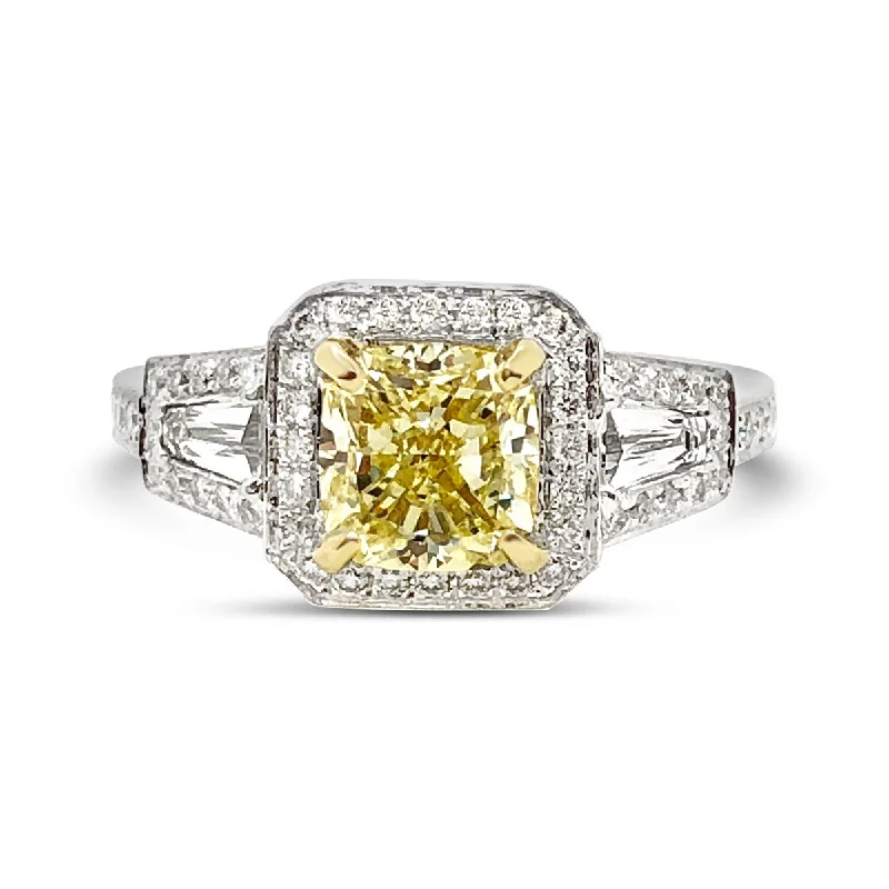 White/Yellow Gold Fancy Yellow Diamond Halo Ring