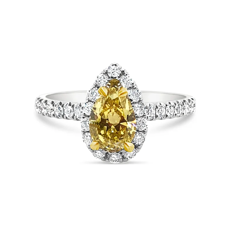 White/Yellow Gold Fancy Yellow Diamond Halo Ring